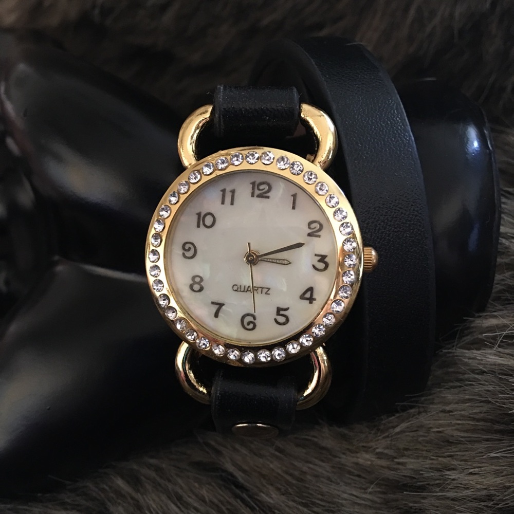 Ladies genuine leather long strap wrap watch